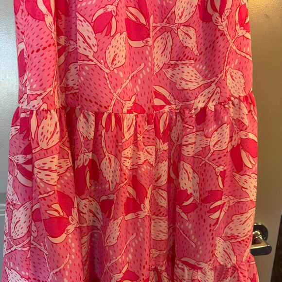 j. Marie Women's Size Small Pink Floral Print One Shoulder Ruffled Midi Dress - Picture 4 of 7